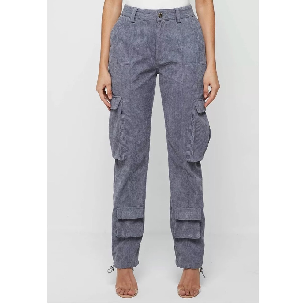 CORDUROY CARGO PANTS IN STEEL BLUE/GRAY